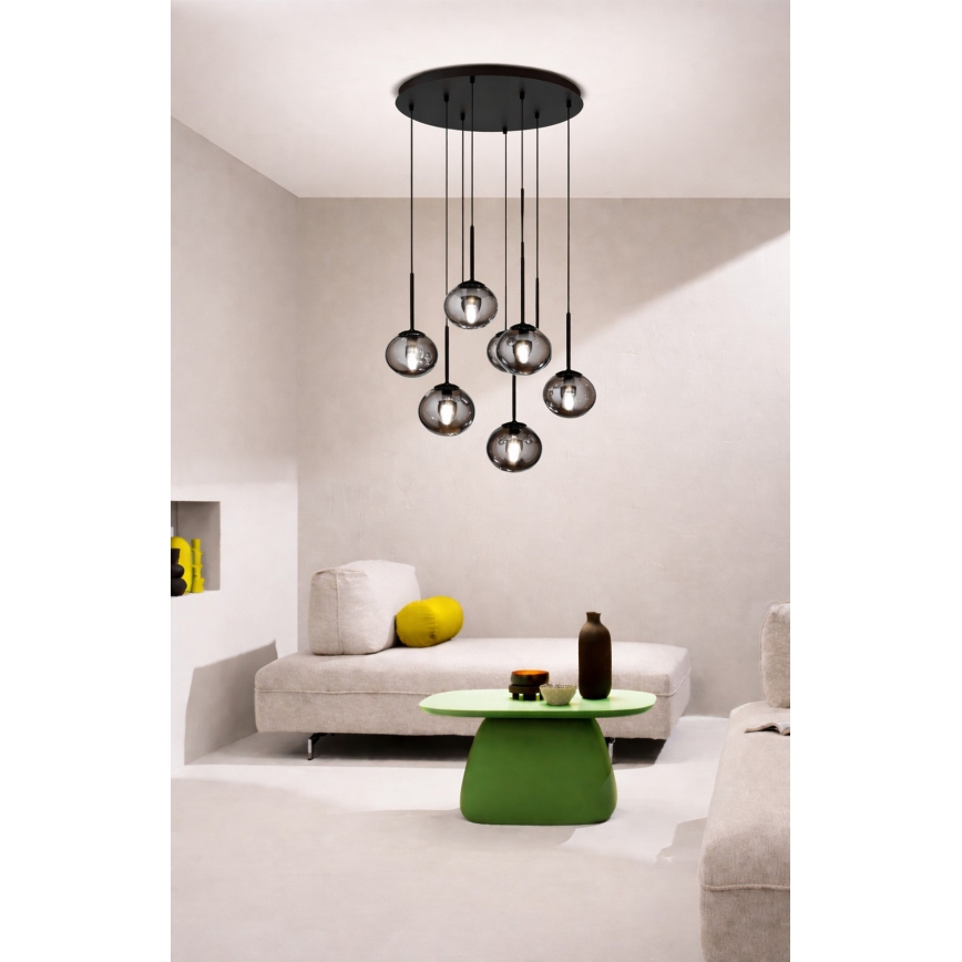 Ondaluce - Lámpara colgante de cable JEWEL 8xE14/10W/230V diámetro 70 cm negro ahumado