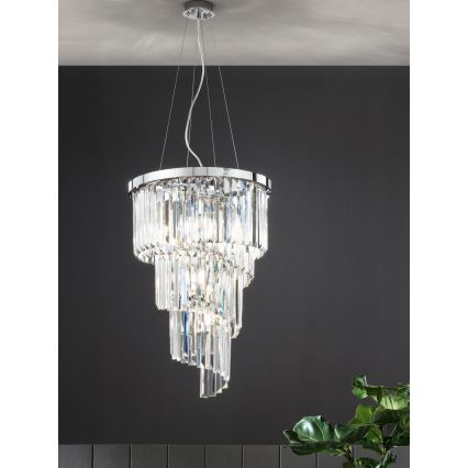 Ondaluce - Lámpara colgante de cristal con cable ALEXANDER 7xE14/10W/230V Ø 40 cm cromo brillante/transparente