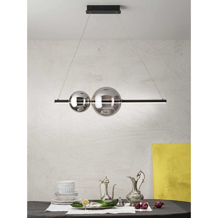 Ondaluce - Lámpara colgante LED regulable con cable FUFI LED/40W/230V negro ahumado negro