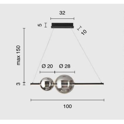 Ondaluce - Lámpara colgante LED regulable con cable FUFI LED/40W/230V negro ahumado negro