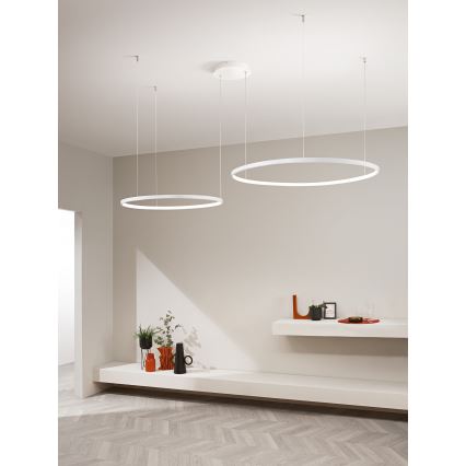 Ondaluce - Lámpara colgante LED regulable con cable SOEL LED/28W/230V + LED/38W Ø 80/60 cm blanca