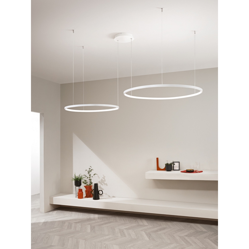 Ondaluce - Lámpara colgante LED regulable con cable SOEL LED/28W/230V + LED/38W Ø 80/60 cm blanca
