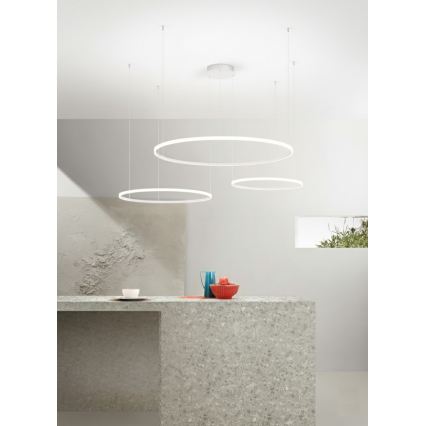 Ondaluce - Lámpara colgante LED regulable con cable SOEL LED/28W/230V + LED/38W + LED/47W Ø 100/80/60 cm blanca
