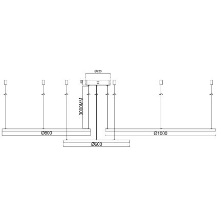 Ondaluce - Lámpara colgante LED regulable con cable SOEL LED/28W/230V + LED/38W + LED/47W Ø 100/80/60 cm dorada