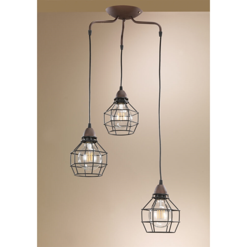 ONLI - Lámpara colgante ARAÑA 3xE27/15W/230V negro/marrón