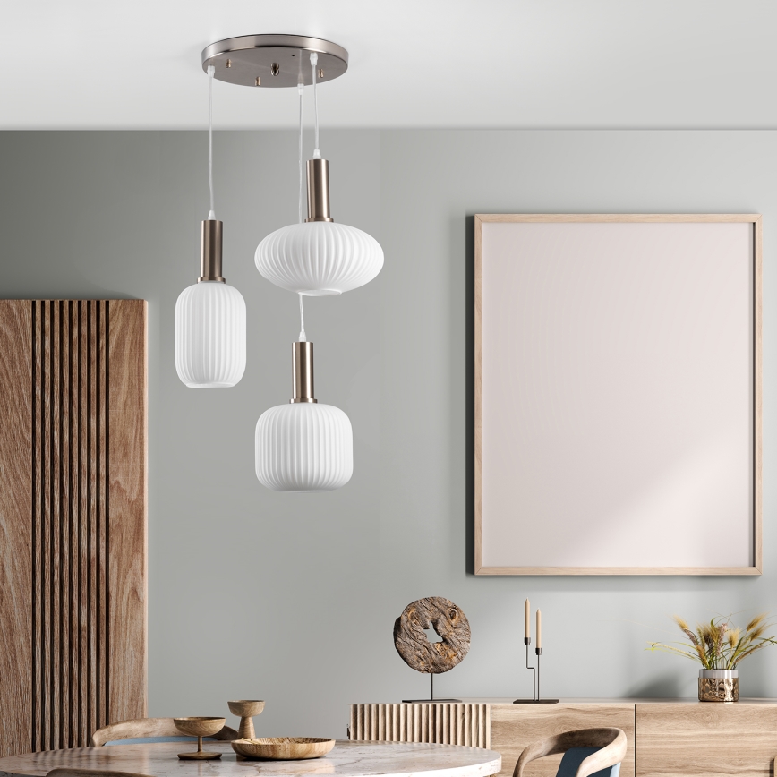 ONLI - Lámpara colgante con cable DOROTY 3xE27/15W/230V blanca/cromo brillante