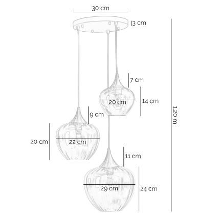 ONLI - Lámpara colgante con cable ELIDE 3xE27/15W/230V negro/cobre