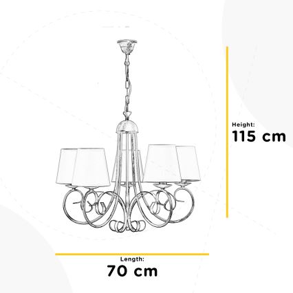 ONLI - Lámpara colgante con cadena POMPEI 5xE14/6W/320V blanco