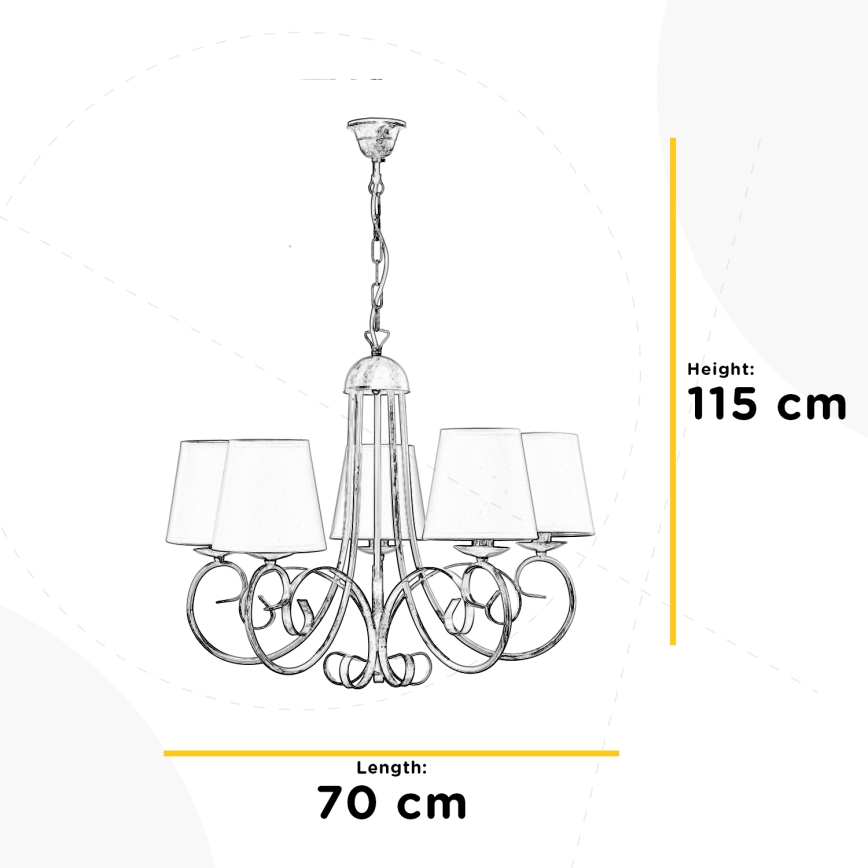 ONLI - Lámpara colgante con cadena POMPEI 5xE14/6W/320V blanco