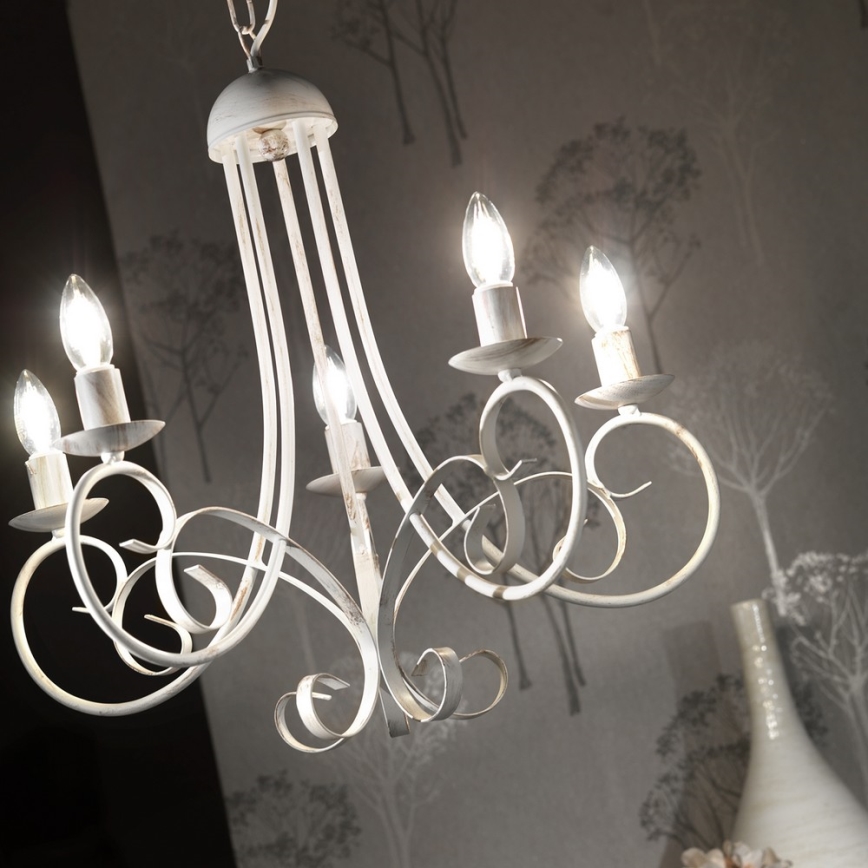 ONLI - Lámpara colgante con cadena POMPEI 5xE14/6W/320V color crema
