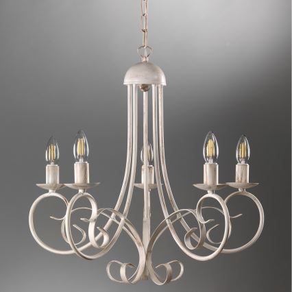 ONLI - Lámpara colgante con cadena POMPEI 5xE14/6W/320V color crema