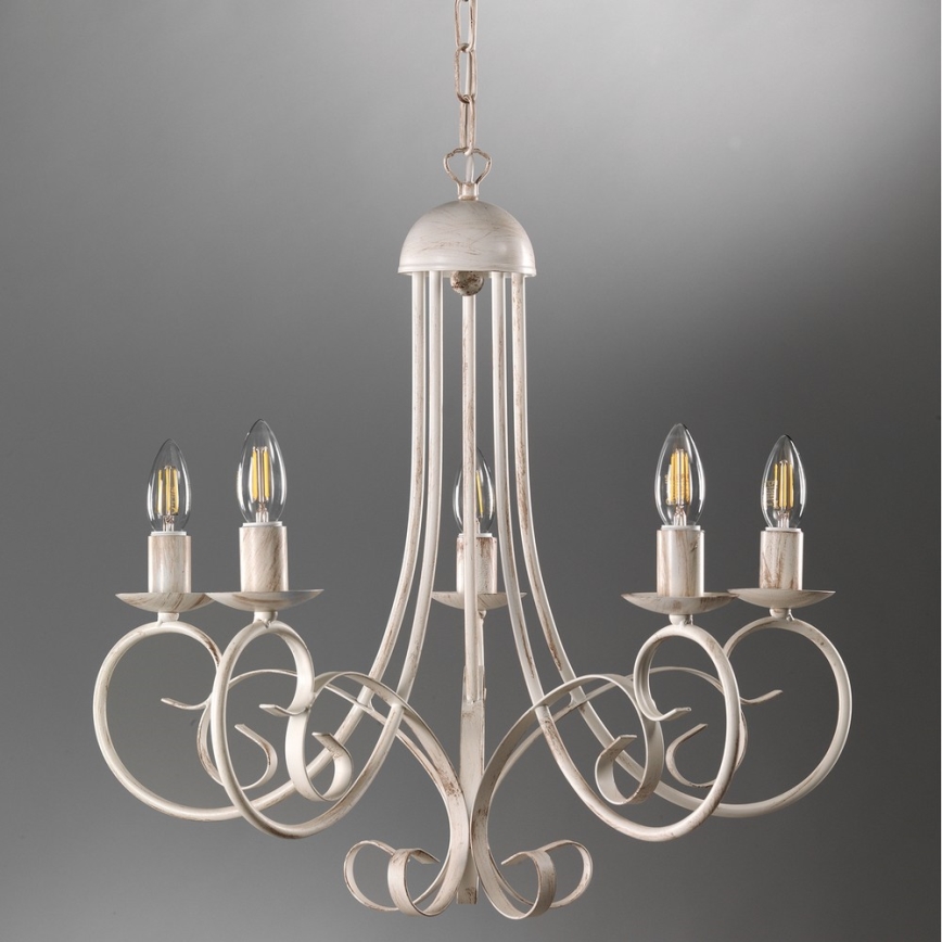 ONLI - Lámpara colgante con cadena POMPEI 5xE14/6W/320V color crema