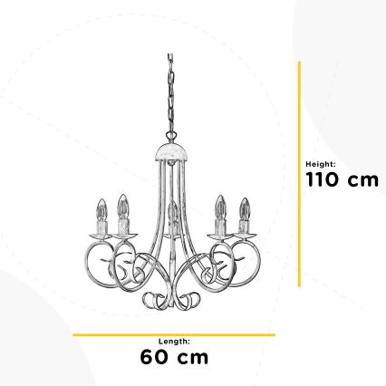 ONLI - Lámpara colgante con cadena POMPEI 5xE14/6W/320V color crema