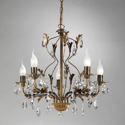 ONLI - Lámpara colgante con cadena TERESA 5xE14/6W/230V bronce