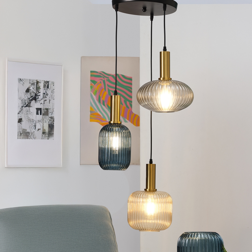ONLI - Lámpara colgante DOROTY 1xE27/22W/230V azul/dorado