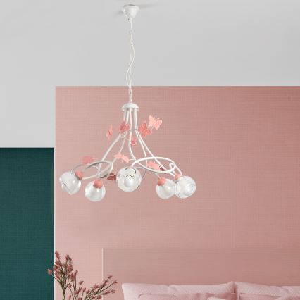 ONLI - Lámpara colgante infantil BUTTERFLY 5xE14/6W/230V