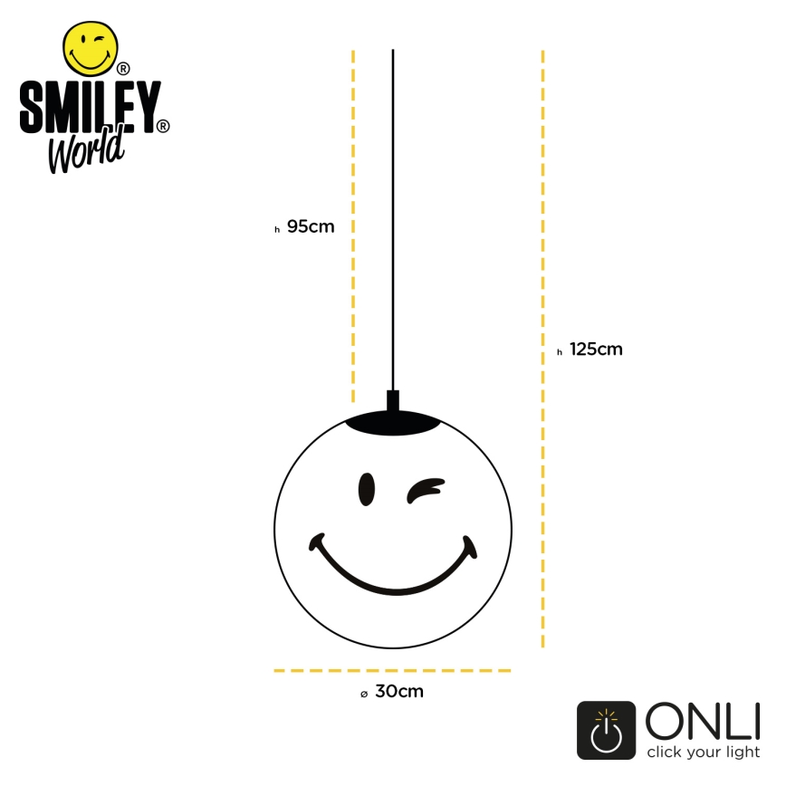 ONLI - Lámpara colgante infantil con cable SMILEY 1xE27/15W/230V blanca