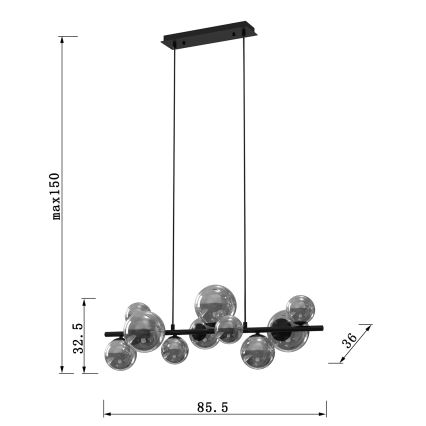 ONLI - Lámpara colgante PALOMA 10xG9/10W/230V negro/ahumado