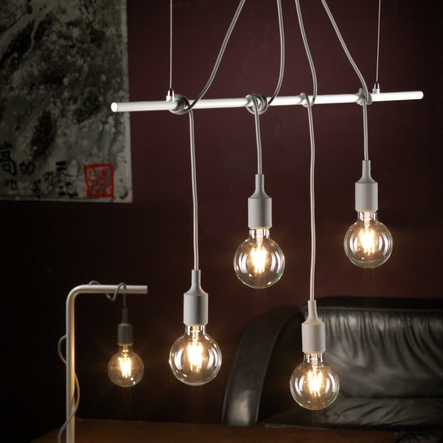 ONLI - Lámpara colgante WIRE 4xE27/15W/230V gris/blanco