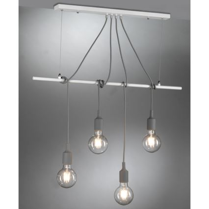 ONLI - Lámpara colgante WIRE 4xE27/15W/230V gris/blanco