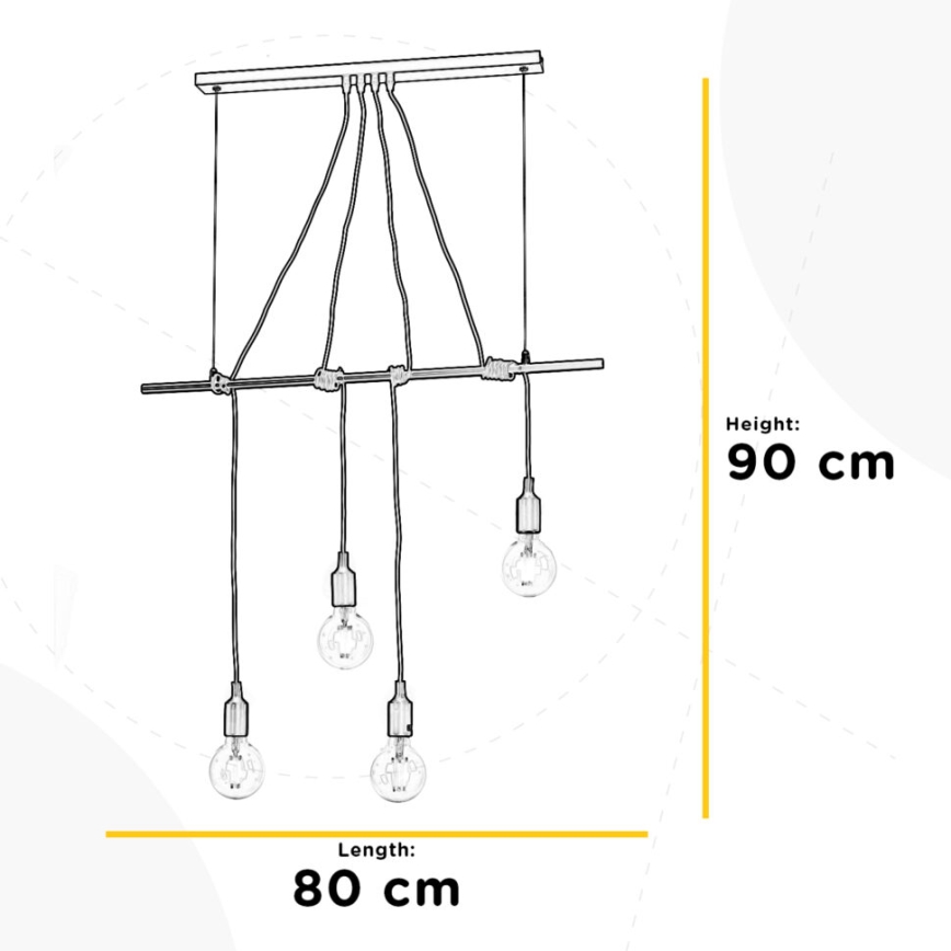 ONLI - Lámpara colgante WIRE 4xE27/15W/230V gris/blanco