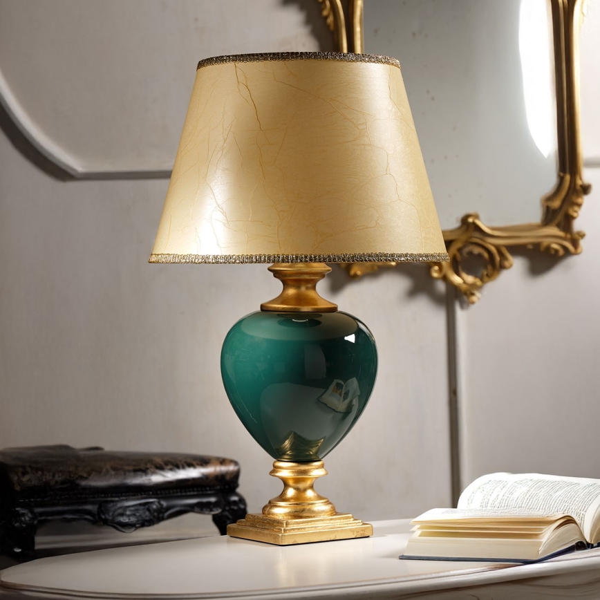 ONLI - Lámpara de mesa AMADEUS 1xE27/15W/230V 72 cm verde/dorado