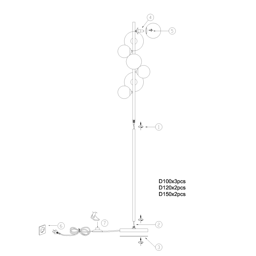 ONLI - Lámpara de pie PALOMA 7xG9/10W/230V negro/ahumado