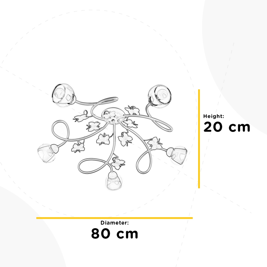 ONLI - Lámpara de techo infantil BUTTERFLY 5xE14/6W/230V