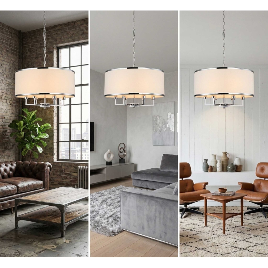 Open Design OR80209 - Lámpara de araña con cadena CASA 3xE14/12W/230V color crema/cromo brillante