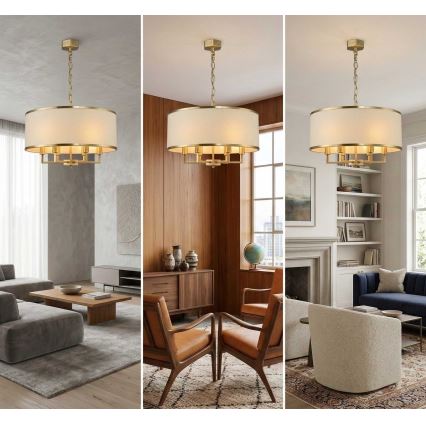 Open Design OR80230 - Lámpara de araña con cadena CASA 6xE14/15W/230V crema/latón