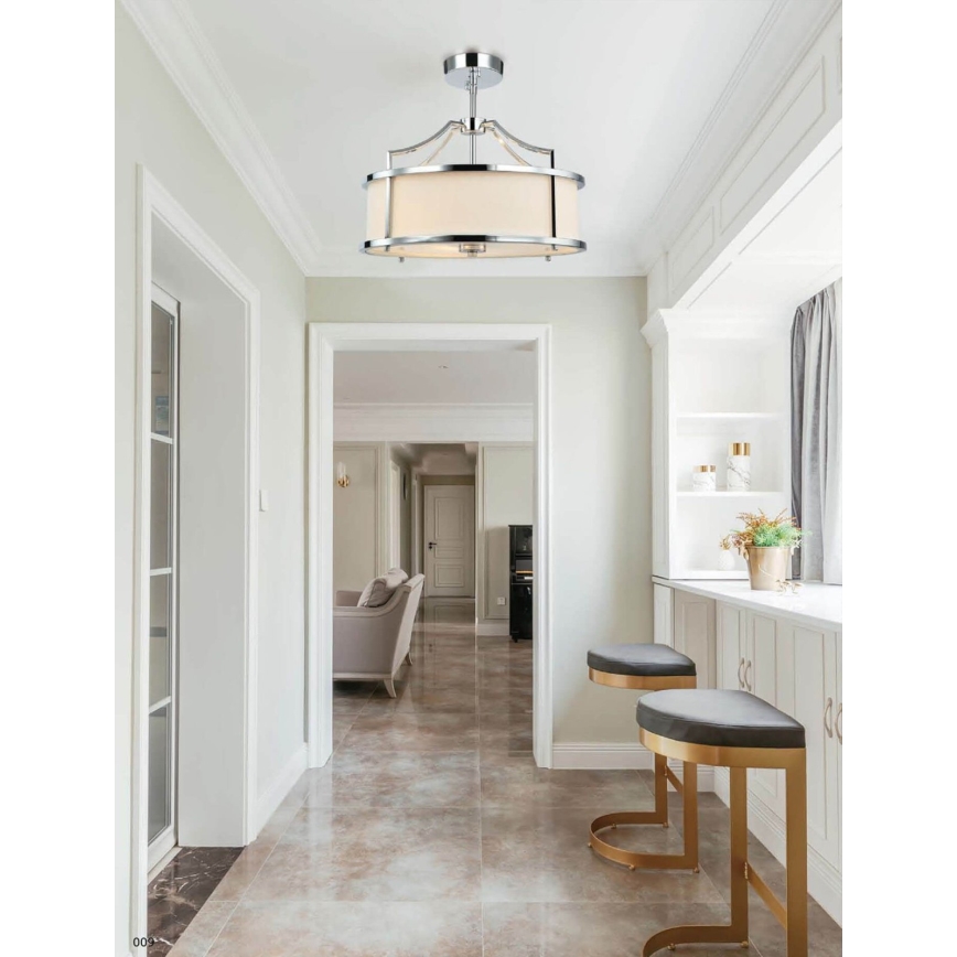 Open Design OR80872 - Lámpara colgante en varilla STANZA 4xE27/15W/230V diámetro 55 cm cromo brillante/blanco