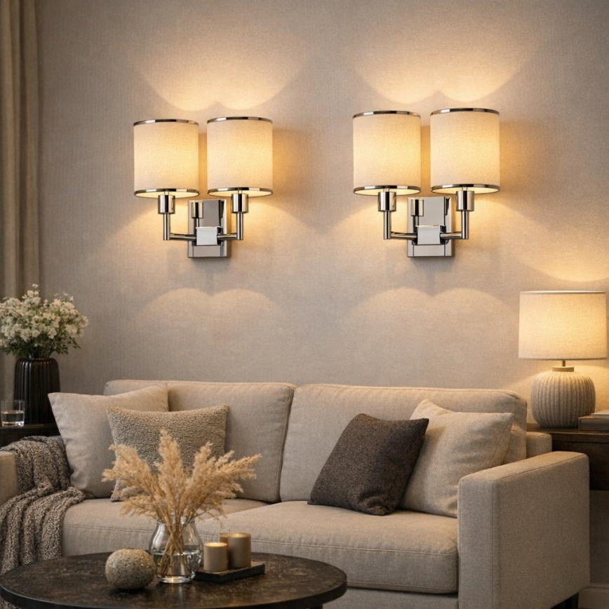 Open Design OR81497 - Aplique de pared CASA 2xE14/12W/230V cromo brillante/crema