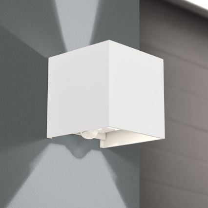 Aplique de pared LED para exterior con sensor de movimiento y crepuscular CUBE-S LED/13W/230V IP54 blanco