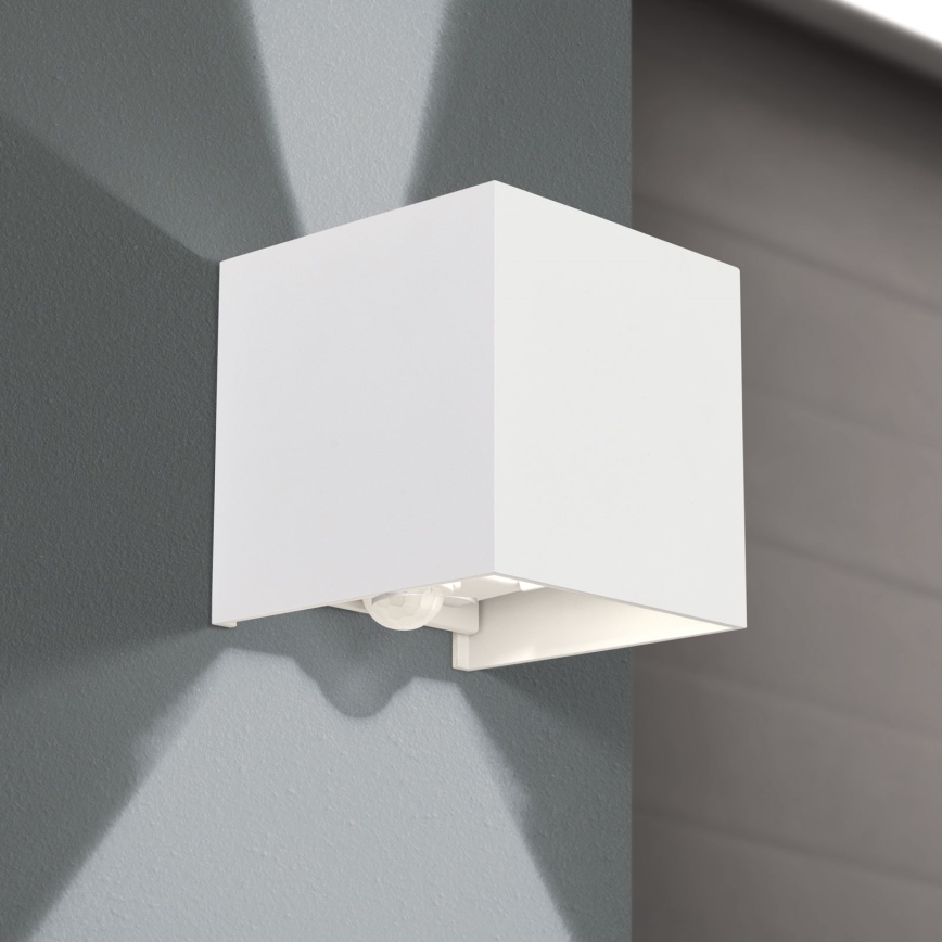 Aplique de pared LED para exterior con sensor de movimiento y crepuscular CUBE-S LED/13W/230V IP54 blanco