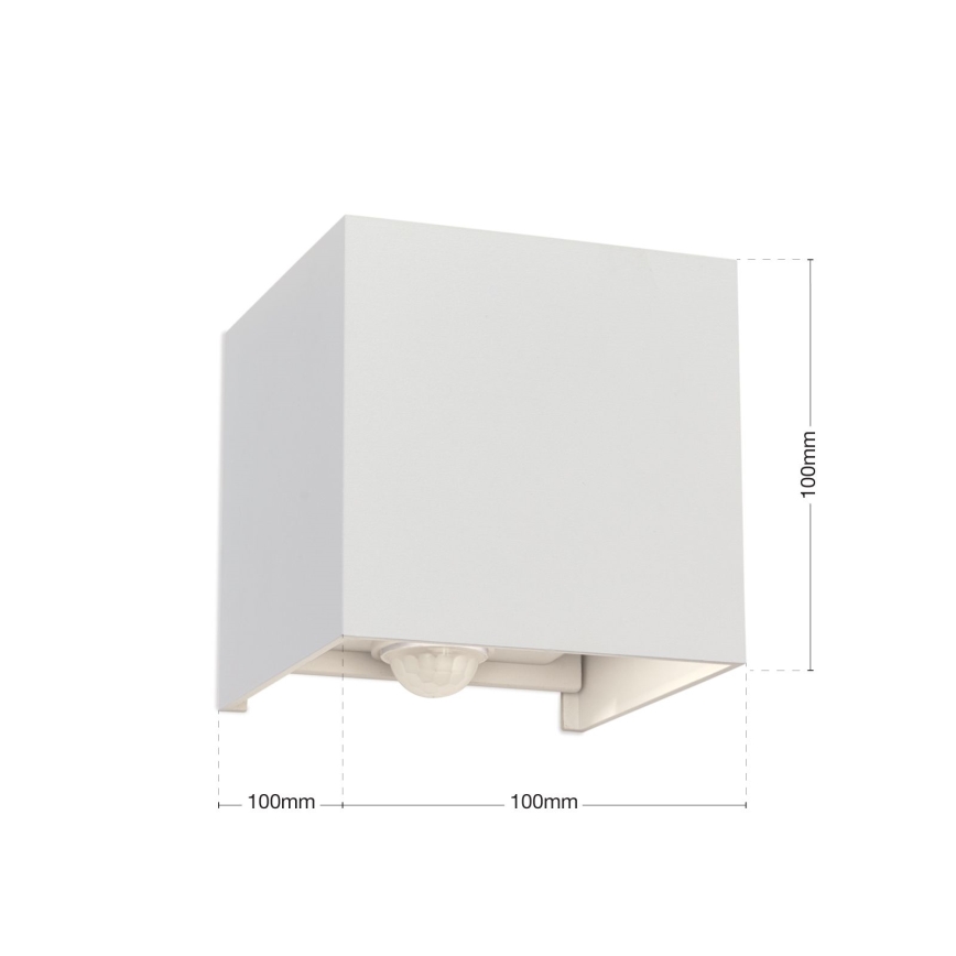 Aplique de pared LED para exterior con sensor de movimiento y crepuscular CUBE-S LED/13W/230V IP54 blanco