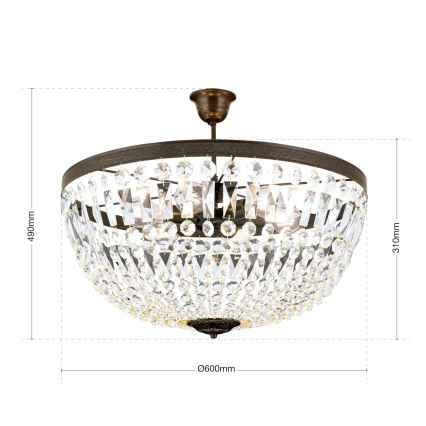 Lámpara colgante de cristal ARILA 6xE27/60W/230V diá. 60 cm marrón/pátina