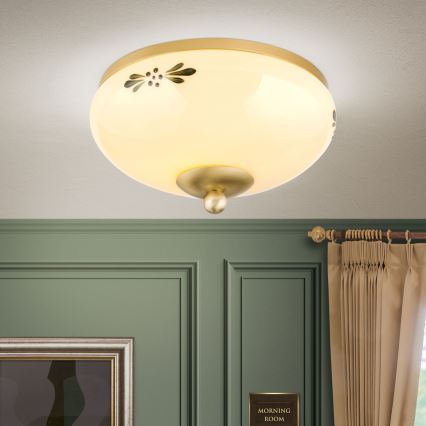 Plafón LANDHAUS 1xE27/60W/230V diá. 21 cm latón/beige