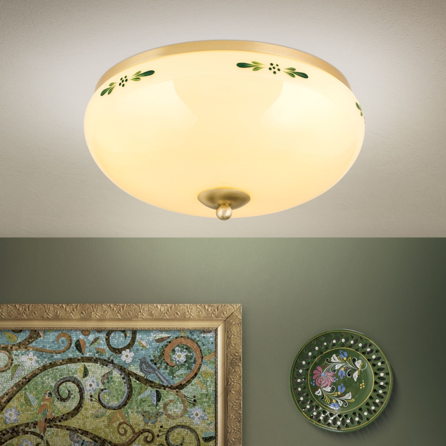 Plafón LANDHAUS 3xE27/60W/230V diá. 35 cm latón/beige