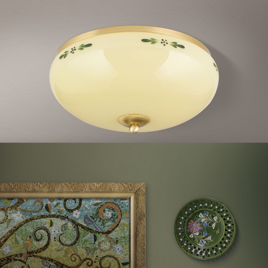Plafón LANDHAUS 3xE27/60W/230V diá. 35 cm latón/beige