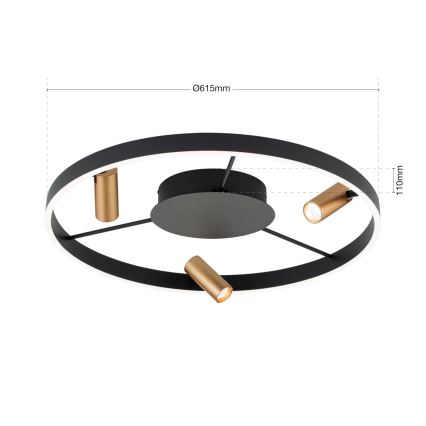 Plafón LED regulable BERLIN LED/50W/230V negro/dorado