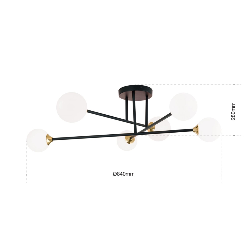 Lámpara de techo SNOWWHITE 6xG9/20W/230V diá. 84 cm negro/dorado