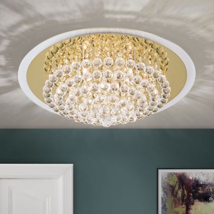 Plafón de cristal GLORIA 9xG9/40W/230V diá. 62 cm dorado
