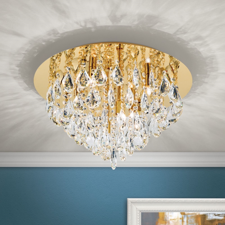 Plafón de cristal CELESTE 6xG9/40W/230V diá. 45 cm dorado