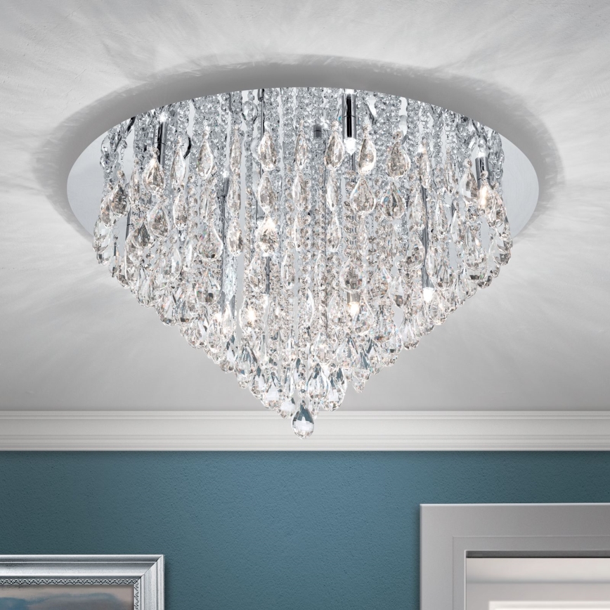 Plafón de cristal CELESTE 12xG9/40W/230V diá. 75 cm cromo brillante