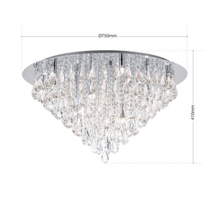 Plafón de cristal CELESTE 12xG9/40W/230V diá. 75 cm cromo brillante