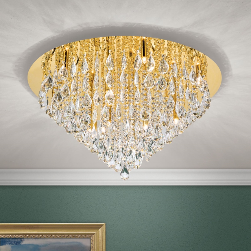 Plafón de cristal CELESTE 12xG9/40W/230V diá. 75 cm dorado
