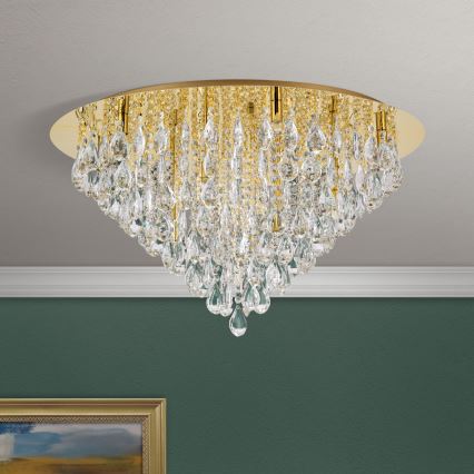 Plafón de cristal CELESTE 12xG9/40W/230V diá. 75 cm dorado
