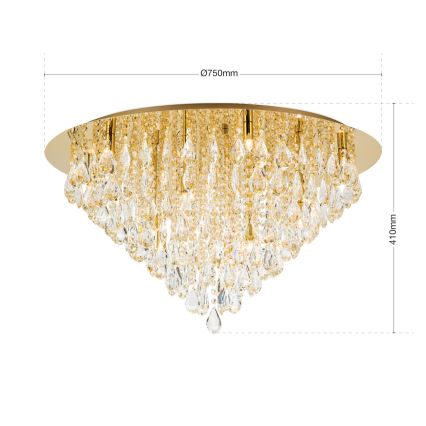Plafón de cristal CELESTE 12xG9/40W/230V diá. 75 cm dorado