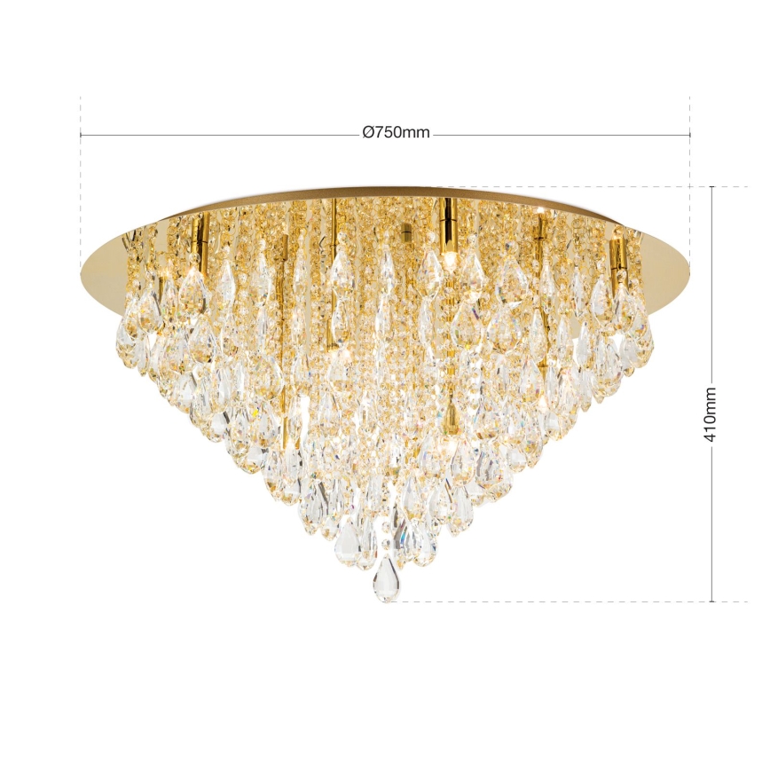 Plafón de cristal CELESTE 12xG9/40W/230V diá. 75 cm dorado