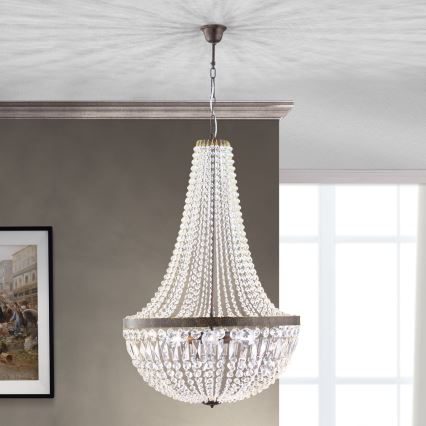 Lámpara colgante de cristal ARILA 6xE27/60W/230V diá. 60 cm marrón/pátina